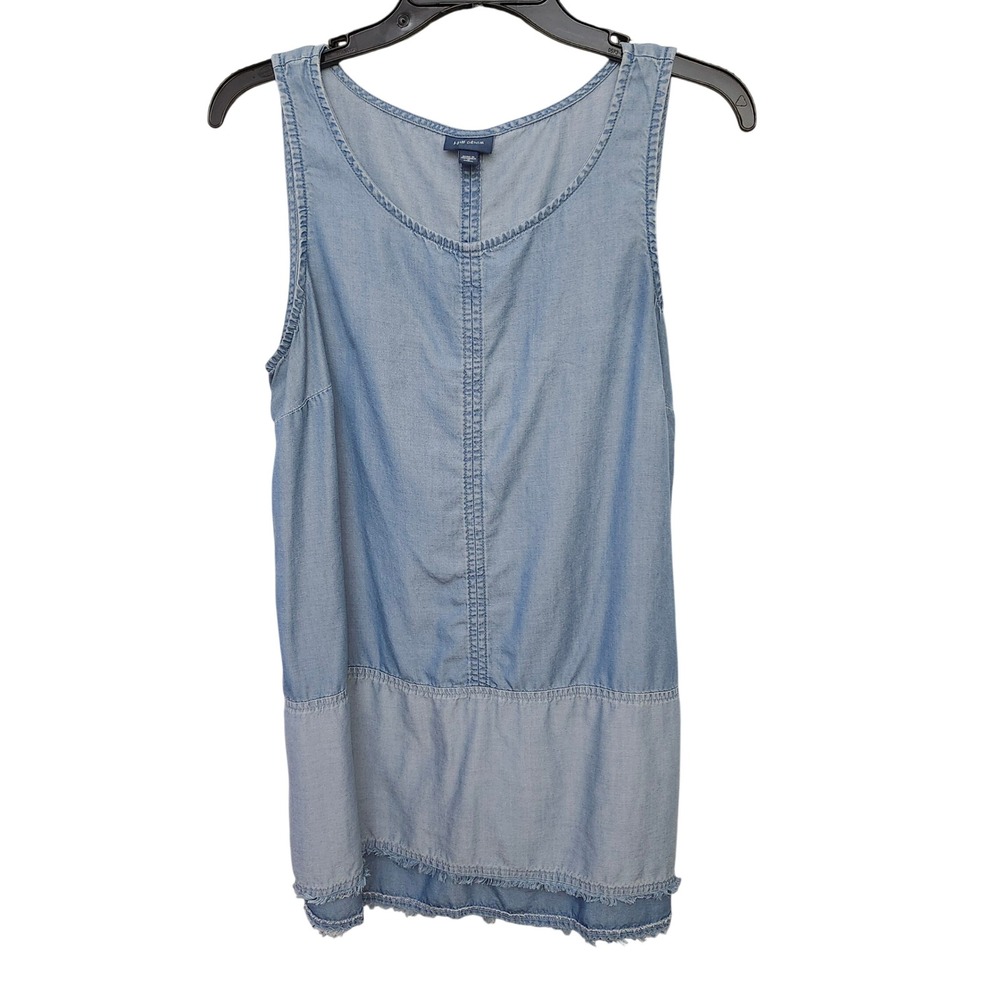 J.Jill Denim Blue Tencel Lyocell Tank Top Frayed Hem Coastal MP Relaxed fit